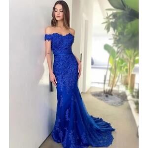 NWT Size 16W Royal Blue Maxi Lace Mermaid Formal Prom Evening Dress XH1063